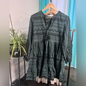 Zara | Bohemian Embroidered Dress Dark Green Medium